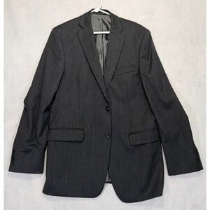Calvin Klein Suit Jacket Mens 40 L 100% Wool Gray Sports‎ Coat 2 Buttons Blazer